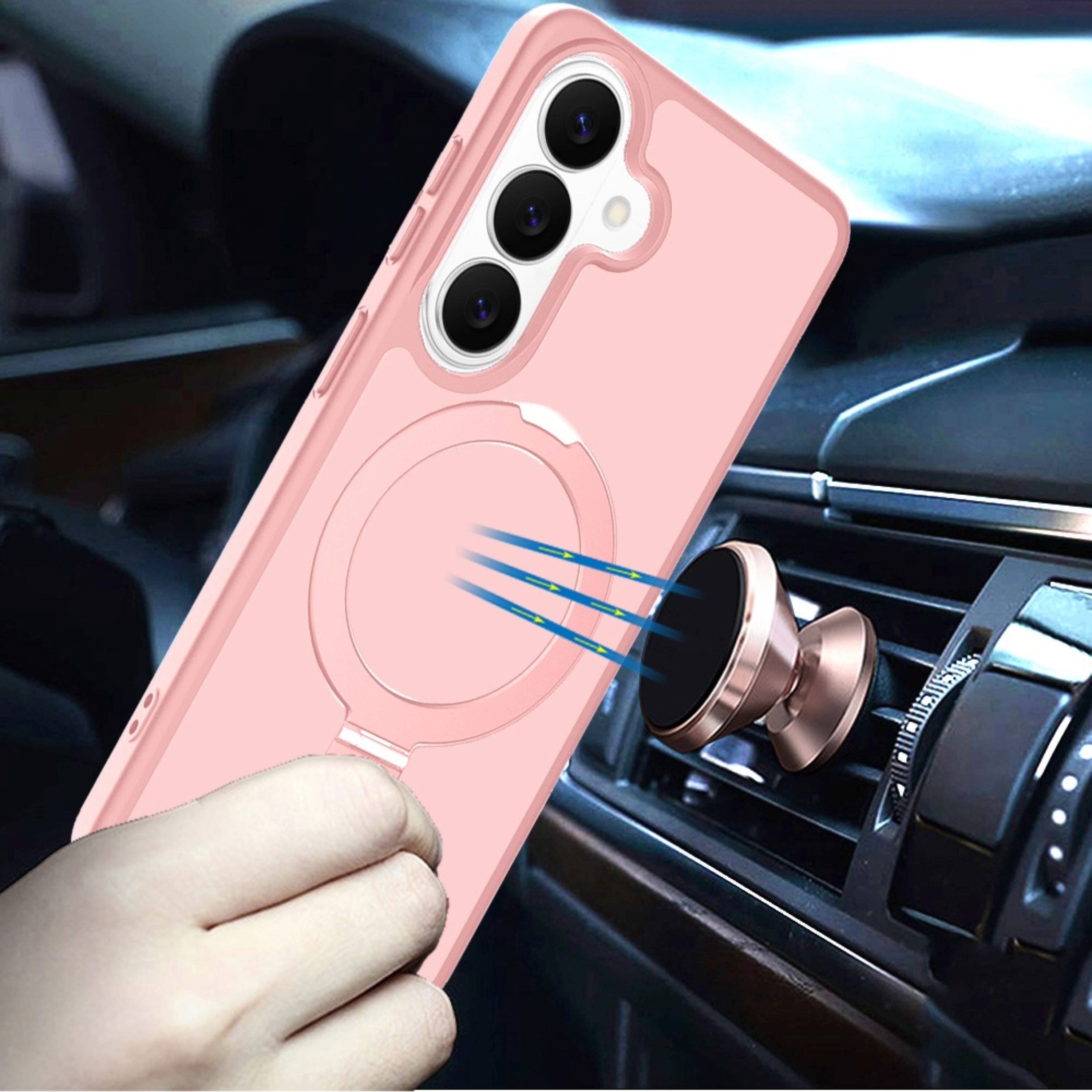 Left. Kitcheniva - Rugged Metal Circle Ring Stand Phone Case With Tempered Glass For Samsung Galaxy S26+ Light Pink - Light Pink.