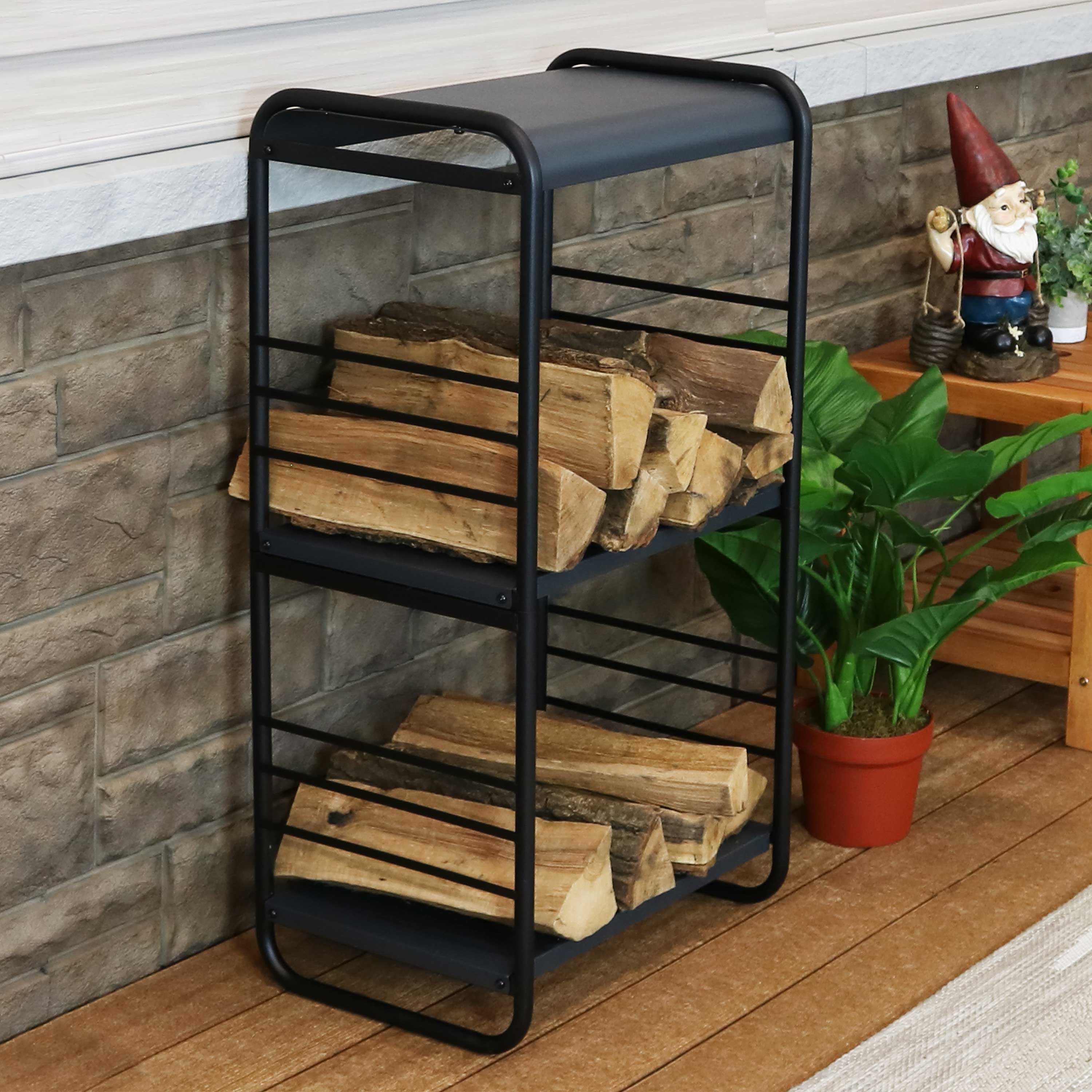 Alt View 1. Sunnydaze - 36.5 in Modern Rounded Edge Iron and Steel Firewood Log Rack - Black.
