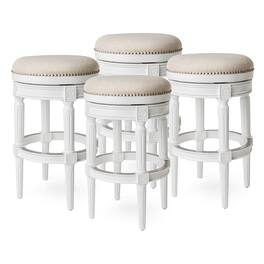 Maven Lane - Pullman Backless Bar Stool in Alabaster Finish w/ Cream Fabric Upholstery, Set of 4 - White