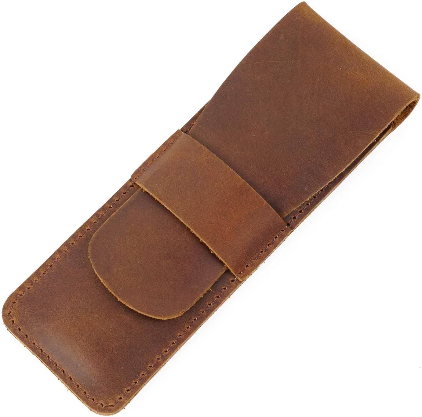 Left. Steel Horse Leather - Paiman Leather Pen Holder Pouch - Brown.