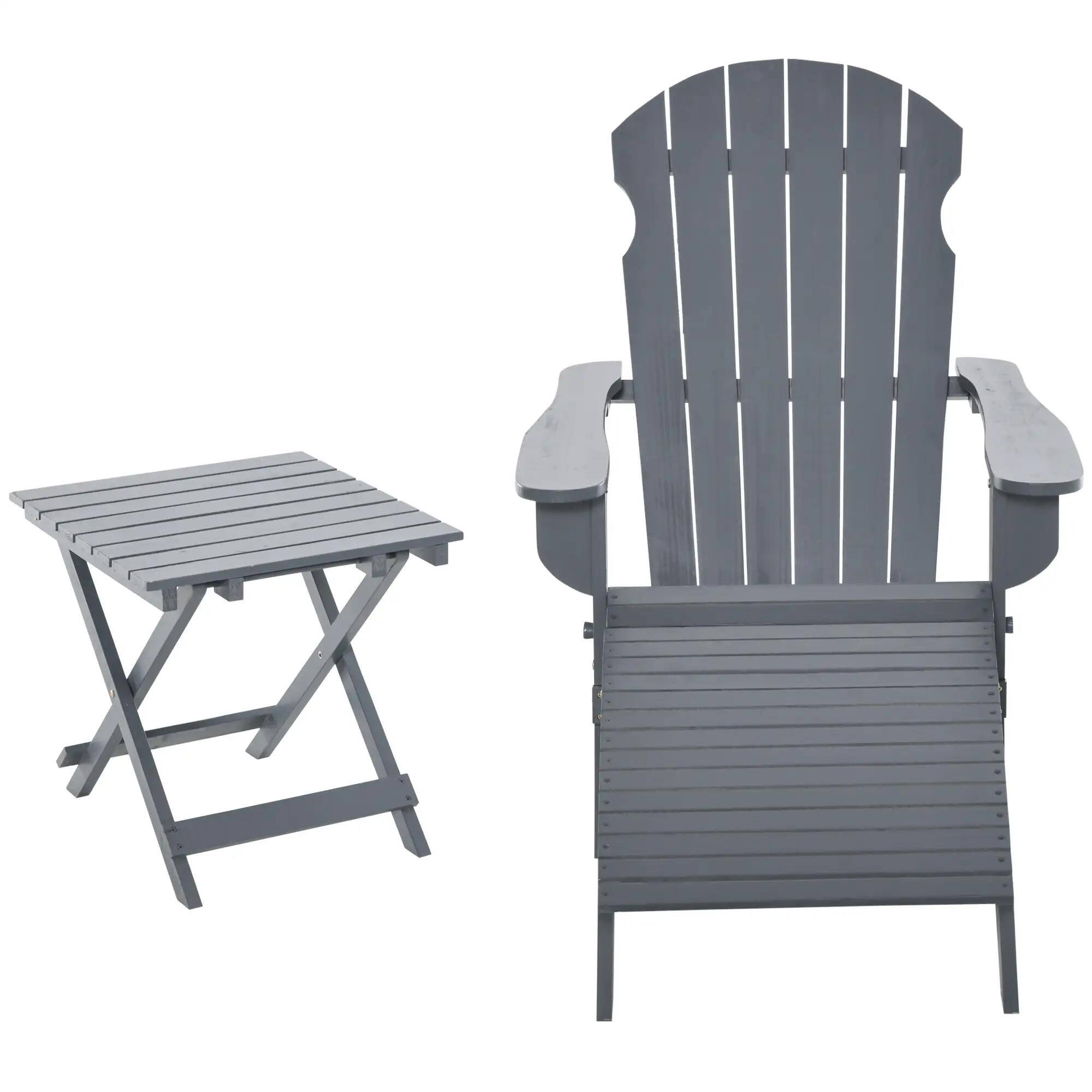 Angle. Resenkos - Resenkos 3-Piece Folding Chair With Ottoman And Side Table, Outdoor Wooden Fire Pit Chairs w/ High-back, Gray - Gray.