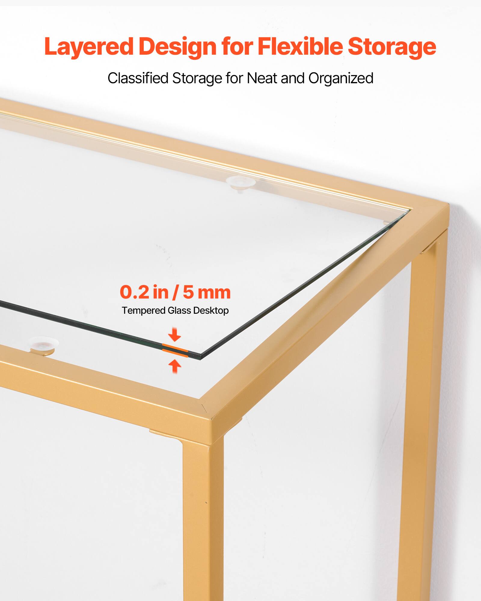 Layered Design for Flexible Storage, Classified Storage for Neat and Organized, 0.2 in / 5 mm, Tempered Glass Desktop