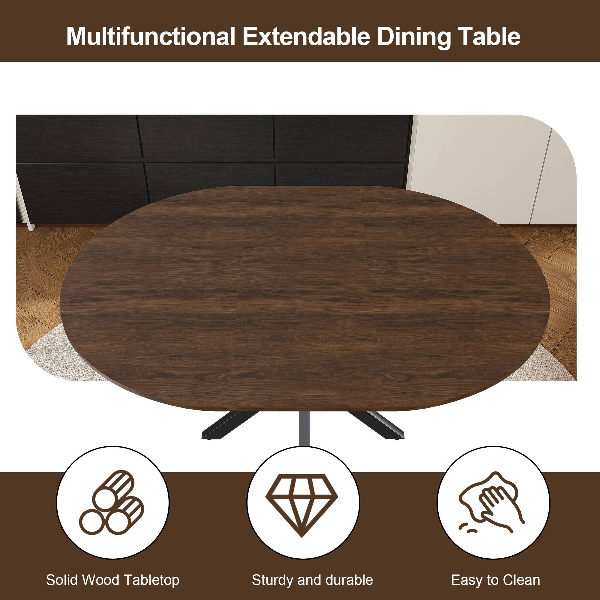 Multifunctional Extendable Dining Table

- Solid Wood Tabletop
- Sturdy and durable
- Easy to Clean