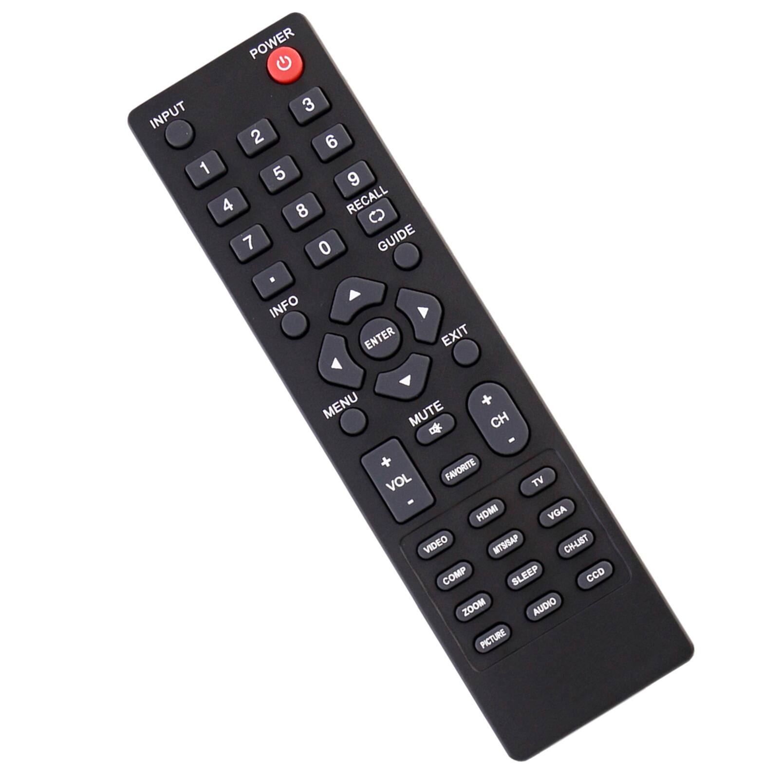 POWER 3 INPUT 2 6 1 5 9 4 8 RECALL 7 0 GUIDE INFO ENTER EXIT MENU MUTE  CH - VOL FAVORITE TV HDMI VGA VIDEO MTS/SAP CH-LIST COMP SLEEP CCD ZOOM AUDIO PICTURE