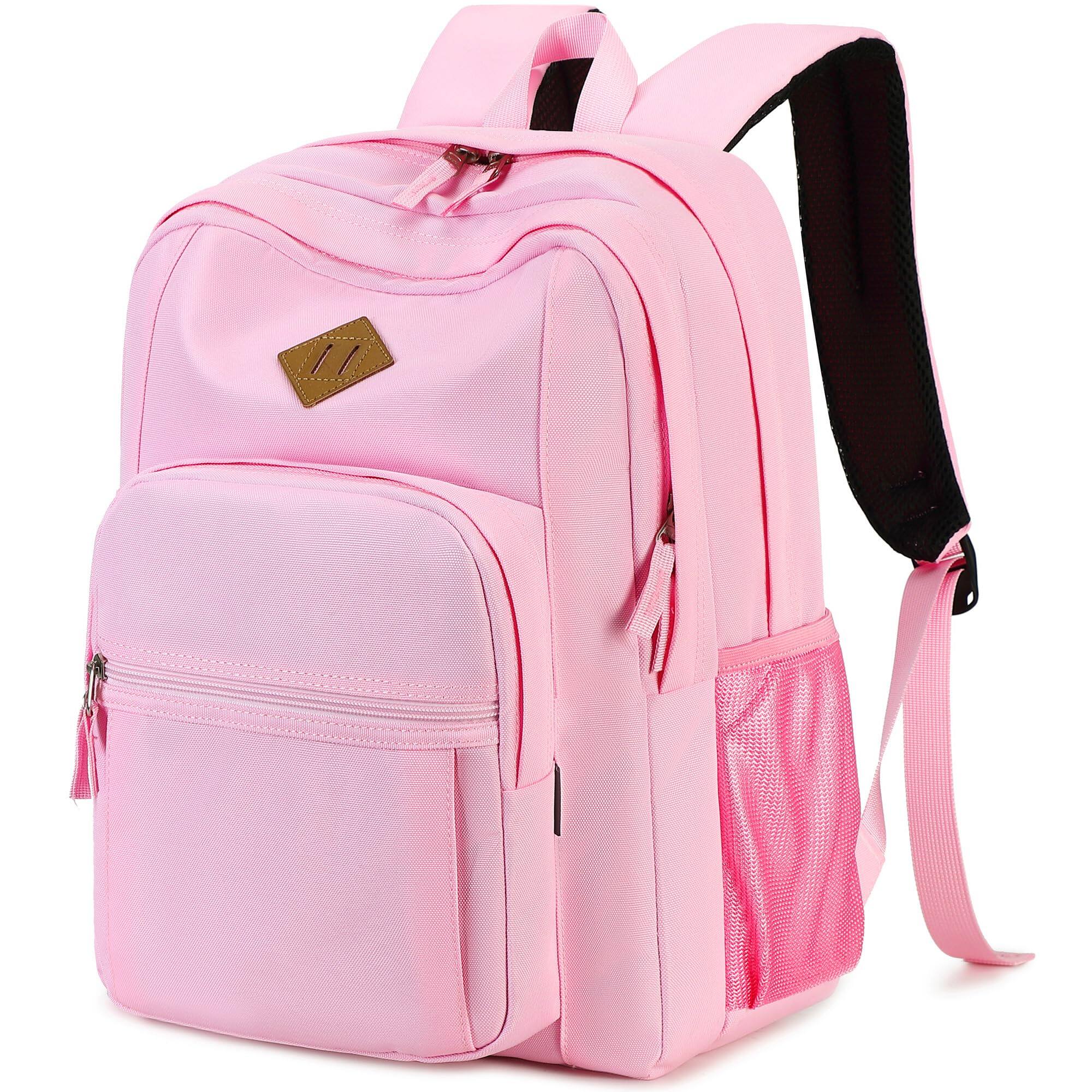 Stamp n Camp - Classical Basic Travel Backpack For School Water Resistant Bookbag - Light Pink