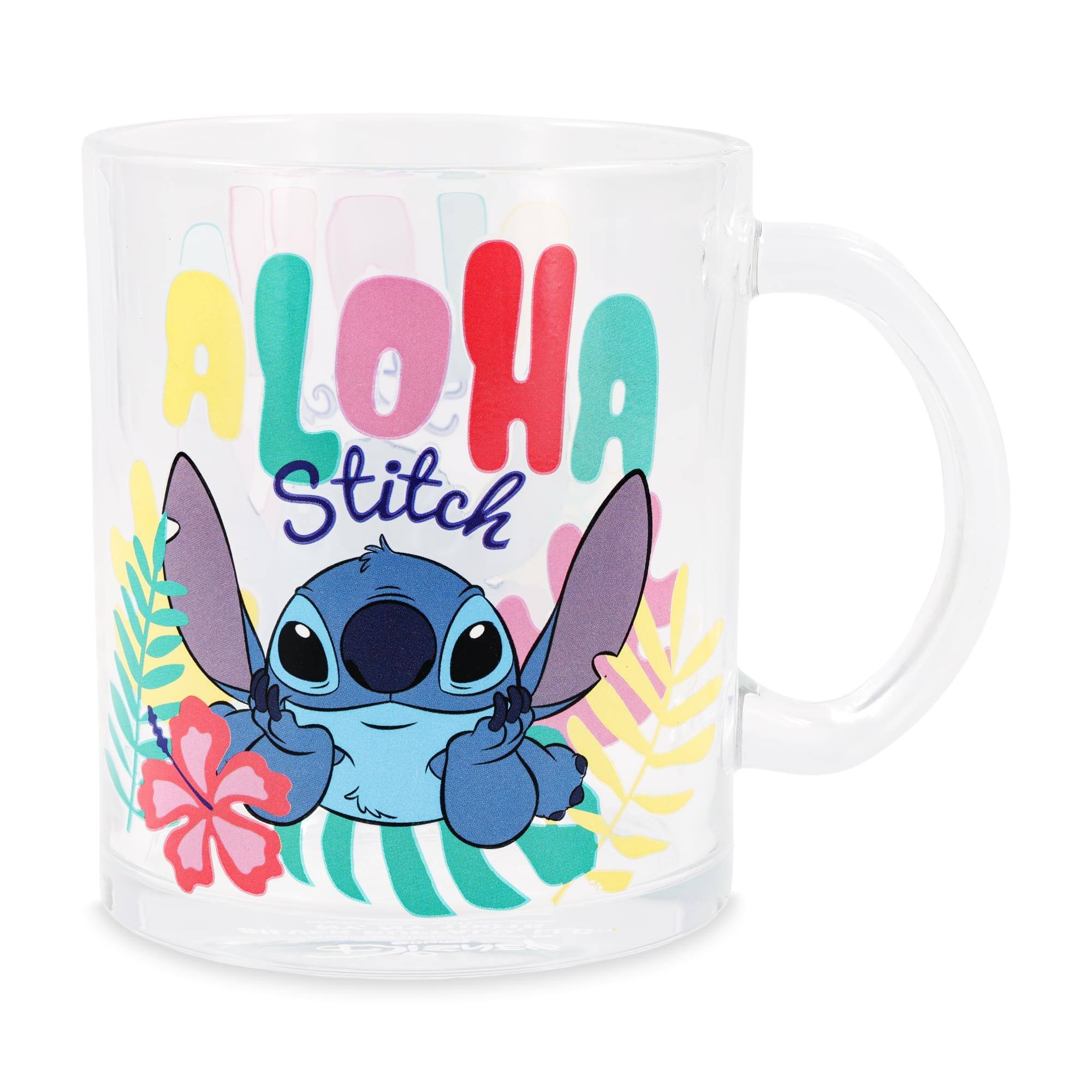 Silver Buffalo - Disney Lilo & Stitch "Aloha" 18-Ounce Glass Coffee Mug - Multi-Colored