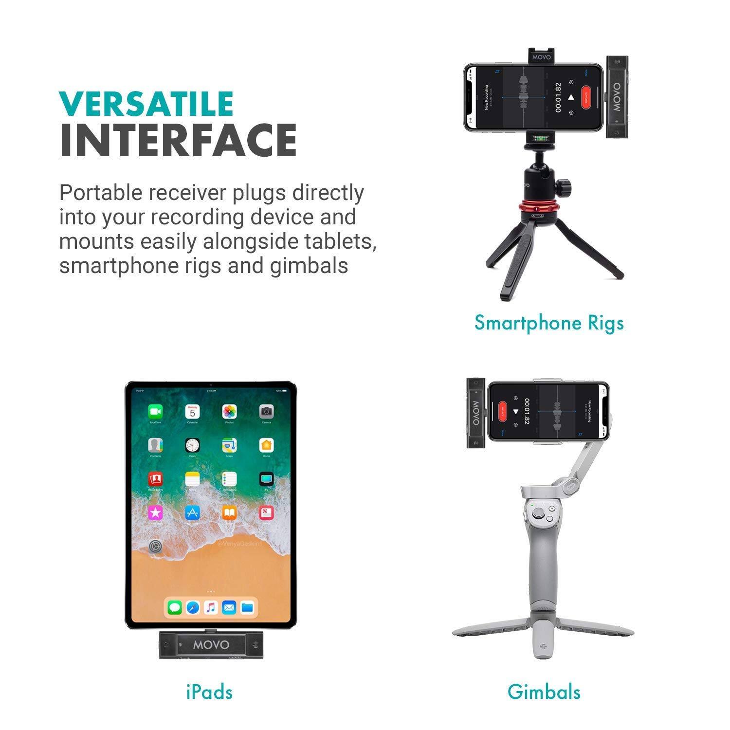 VERSATILE INTERFACE

Portable receiver plugs directly into your recording device and mounts easily alongside tablets, smartphones, and gimbals.

Smartphone Rigs

iPads

Gimbals