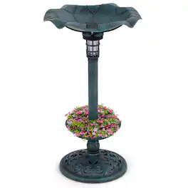 Gymax - Solar Bird Bath Standing Pedestal Birdbath & Feeder Combo w/ Lotus Leaf Bowl - Bronze