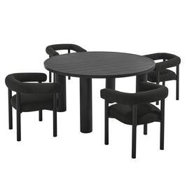 Modway - Nautica 5-Piece Round Aluminum Outdoor Dining Set - 59" Table with 4 Curved-Back Armchairs - Charcoal Graphite