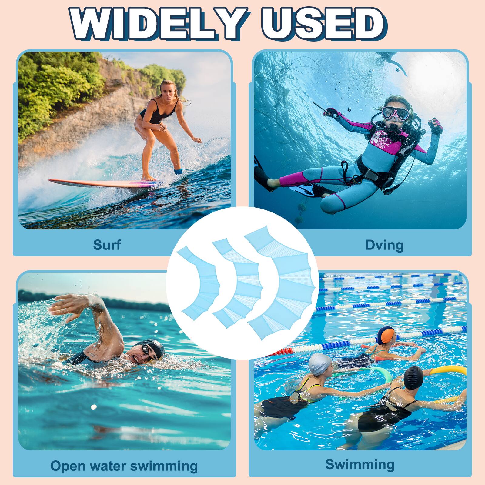WIDELY USED

Surf  
Diving  
Open water swimming  
Swimming
