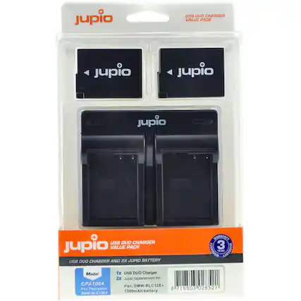 jupio
USB DUO CHARGER VALUE PACK
jupio
jupio
WARRANTY USB DUO CHARGER 3 YEAR WARRANTY USB DUO CHARGER AND 2X JUPIO BATTERY
Model: 1x USB DUO Charger
2x Jupio replacement for: CPA1004 Pan. DMW-BLC12E+
For: Panasonic
1200mAh battery DMW-BLC12E+