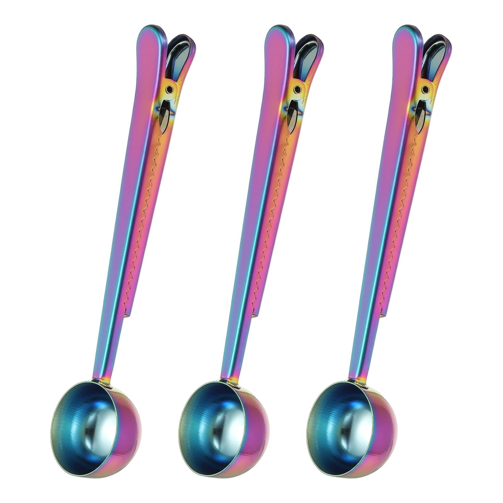 Unique Bargains - 3pcs Coffee Scoop with Clip, Stainless Steel Scoop and Bag Clip for Measuring Coffee Tea Milk Powder Spices - Iridescent price history on PriceWatchPro