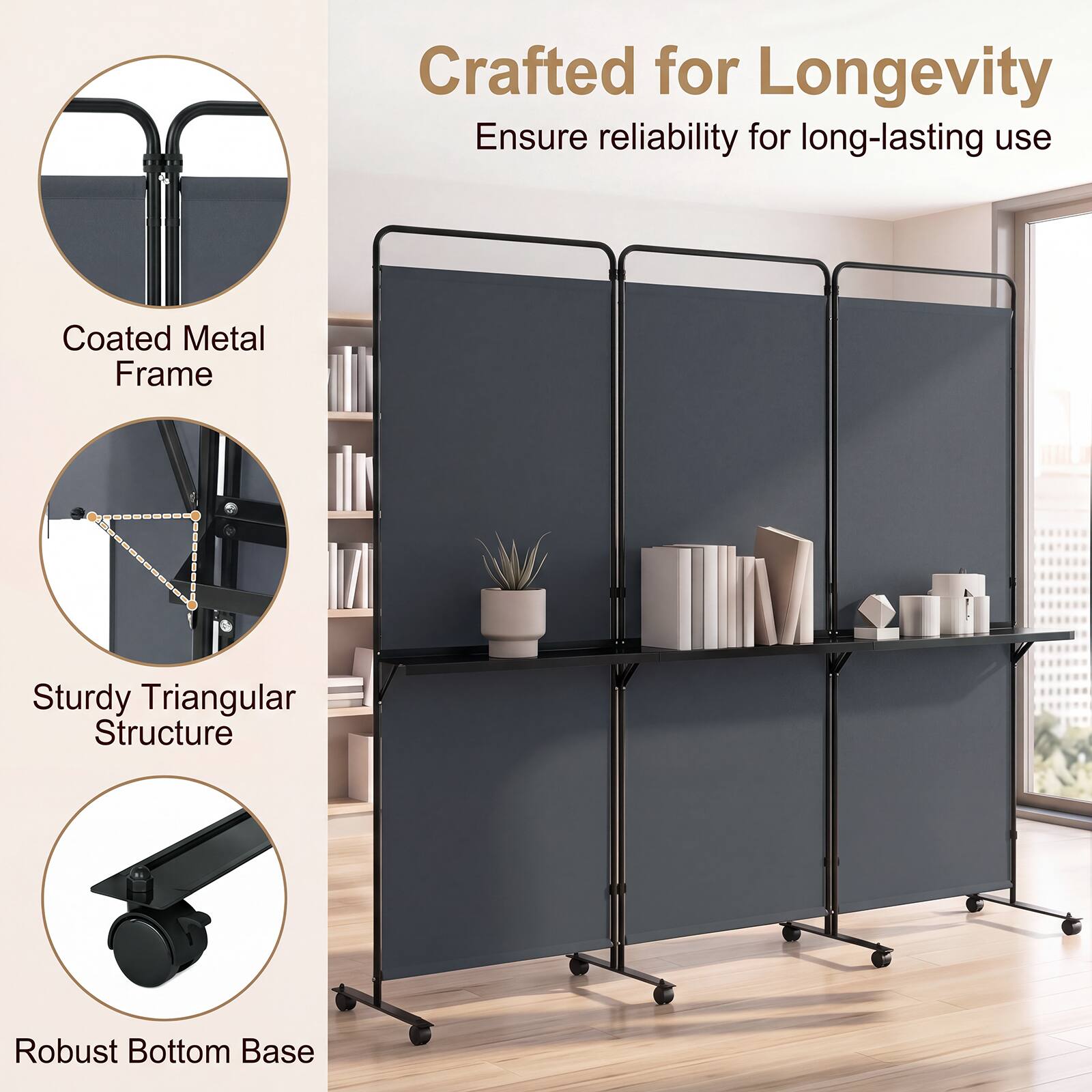 Crafted for Longevity  
Ensure reliability for long-lasting use

Coated Metal Frame  
Sturdy Triangular Structure  
Robust Bottom Base