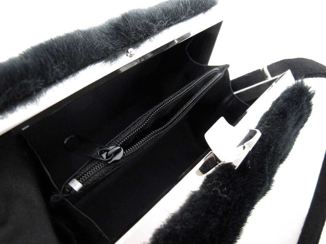 Alt View 3. Zeckos - Faux Fur Hard Frame Evening Bag - Black.