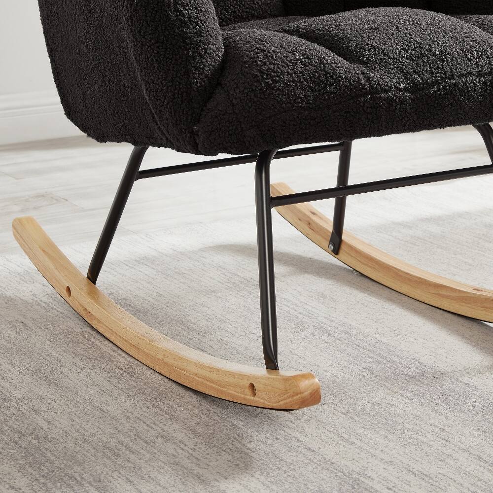 Alt View 3. Loheer - Loheer Dark Gray Teddy Fabric Rocking Chair Tufted Upholstered Glider Chair with Metal Frame High Back Accent Chair - Dark Gray.