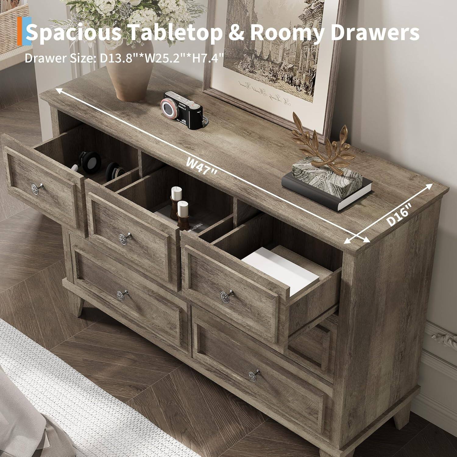 Spacious Tabletop & Roomy Drawers

Drawer Size: D13.8" * W25.2" * H7.4"

W47"

D16"