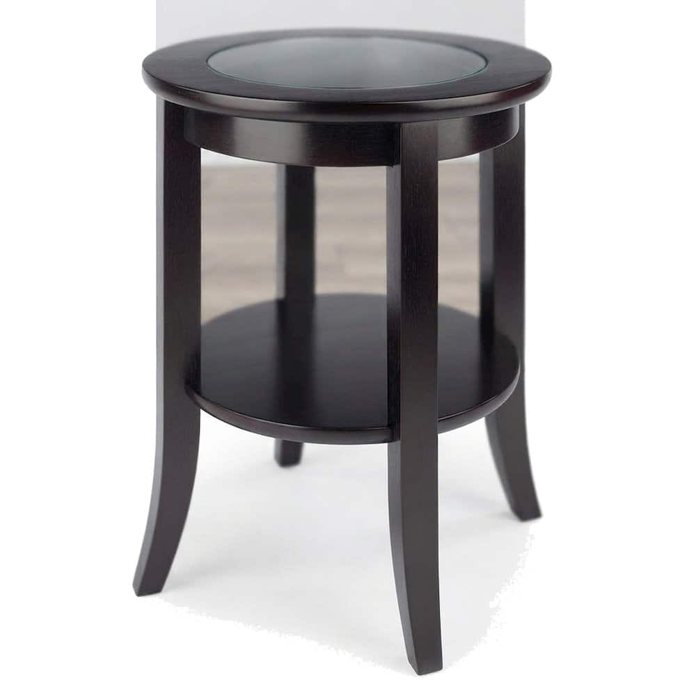 FurniFact - Solid Wood Glass-Inset End Table with Open Shelf - Espresso