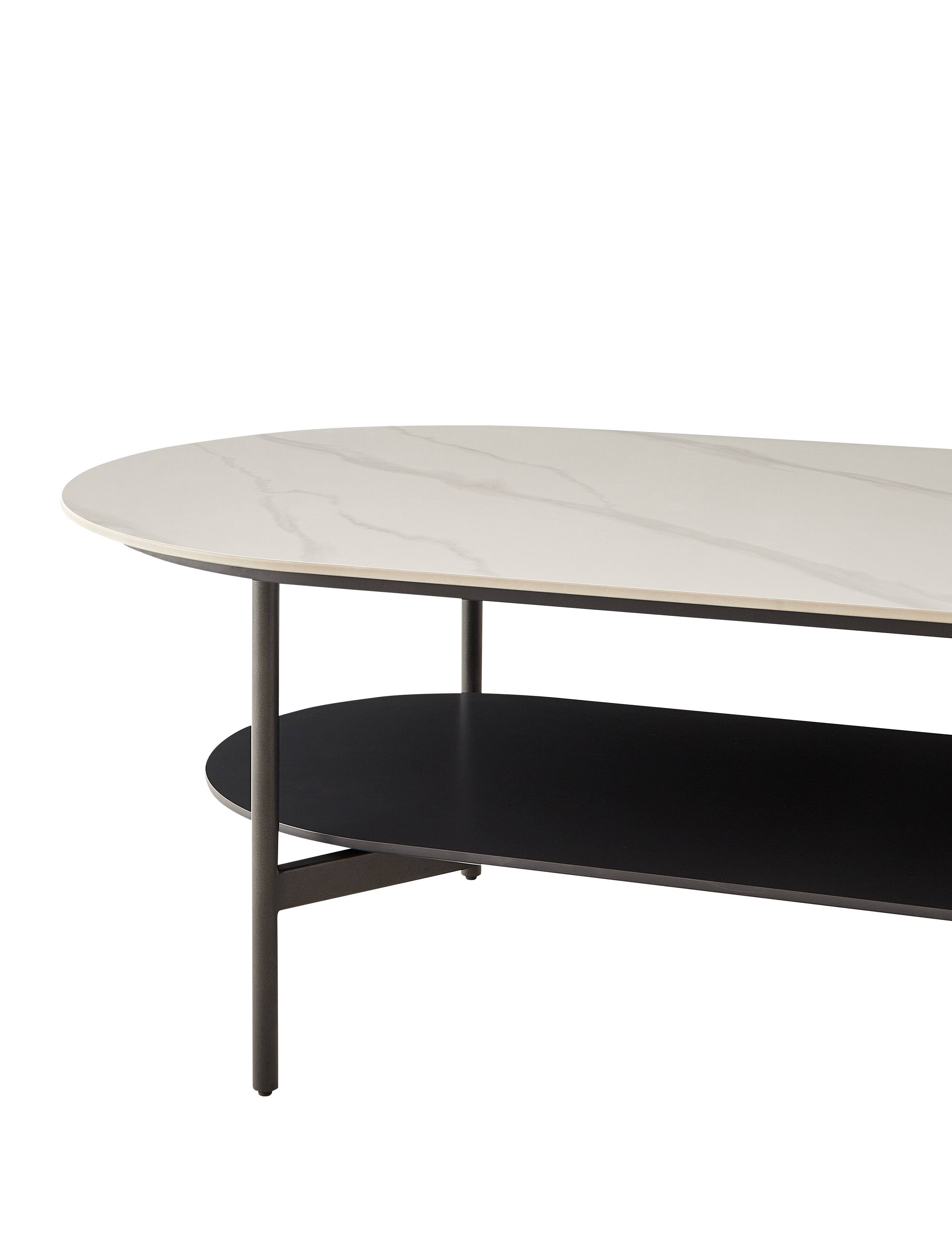 Alt View 7. Tiramisubest - Contemporary Coffee Table,Sintered Stone Surface with White Ceramic Finish,Double Layer,MDF Base Matte Dark Grey Shelf - White+gray.