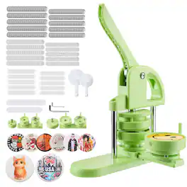 VEVOR - Button Maker Machine, 1.26/2.28 inch 2-in-1, Plastic Pin Maker with 200 pcs Button Parts, Circle Cutter and Magic Book - Green