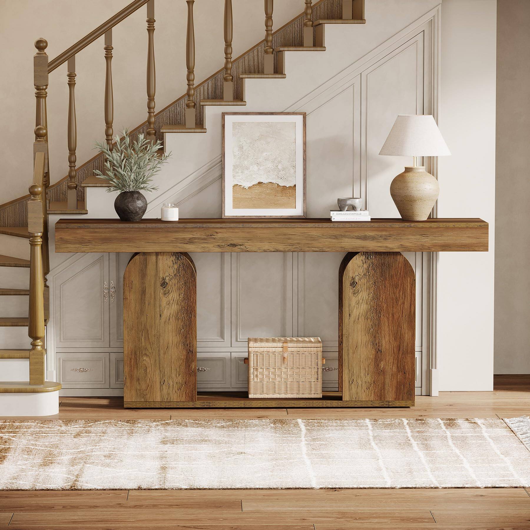 Tribesigns 70.9 Inch Extra Long Farmhouse Console Table, 2 Tier Wooden ...