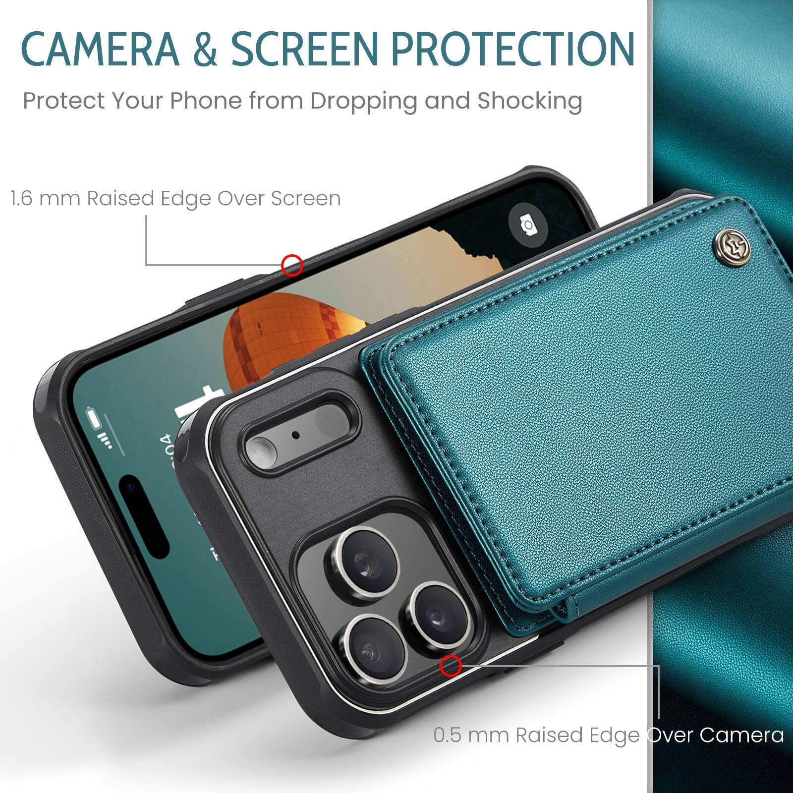 CAMERA & SCREEN PROTECTION  
Protect Your Phone from Dropping and Shocking  

1.6 mm Raised Edge Over Screen  

0.5 mm Raised Edge Over Camera