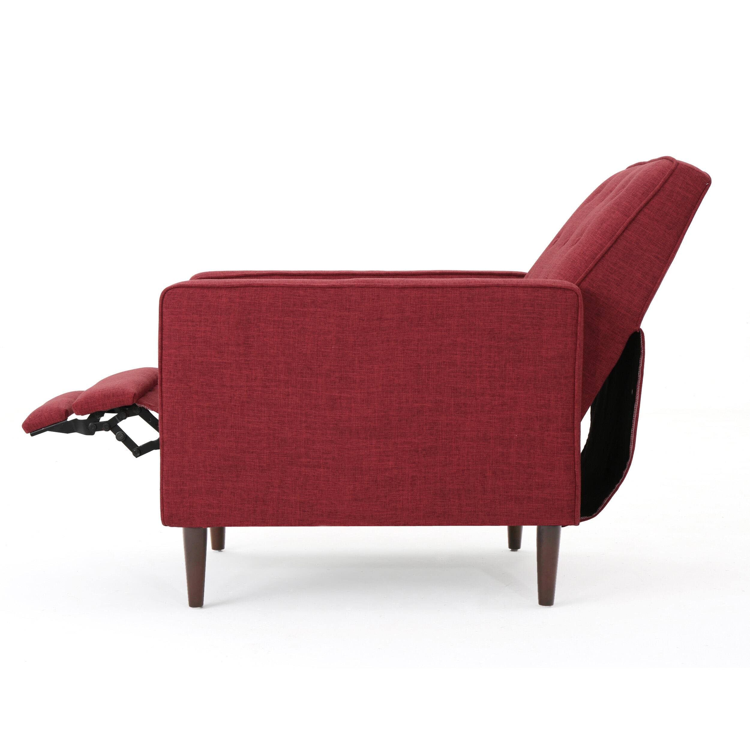 Alt View 7. APRILSOUL - Fabric Recliner Chair Mid Century Modern Pushback Single Sofa Thicker Cushion Tufted Wooden Leg - Red.