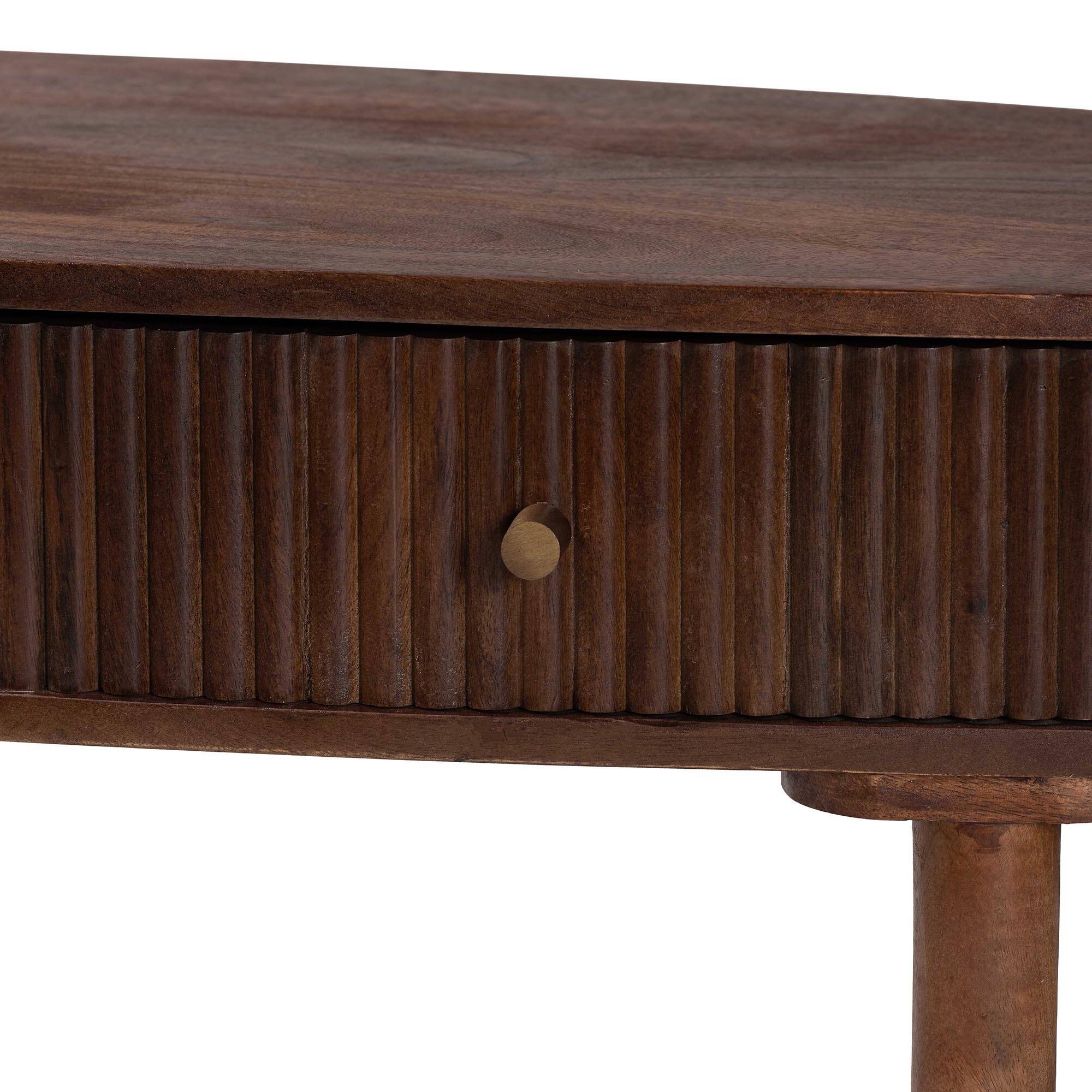 Alt View 2. Baxton Studio - Linore Fluted Wood Console Table - 2-Drawer Oval Accent Table for Living Room or Entryway - Dark Walnut Brown.