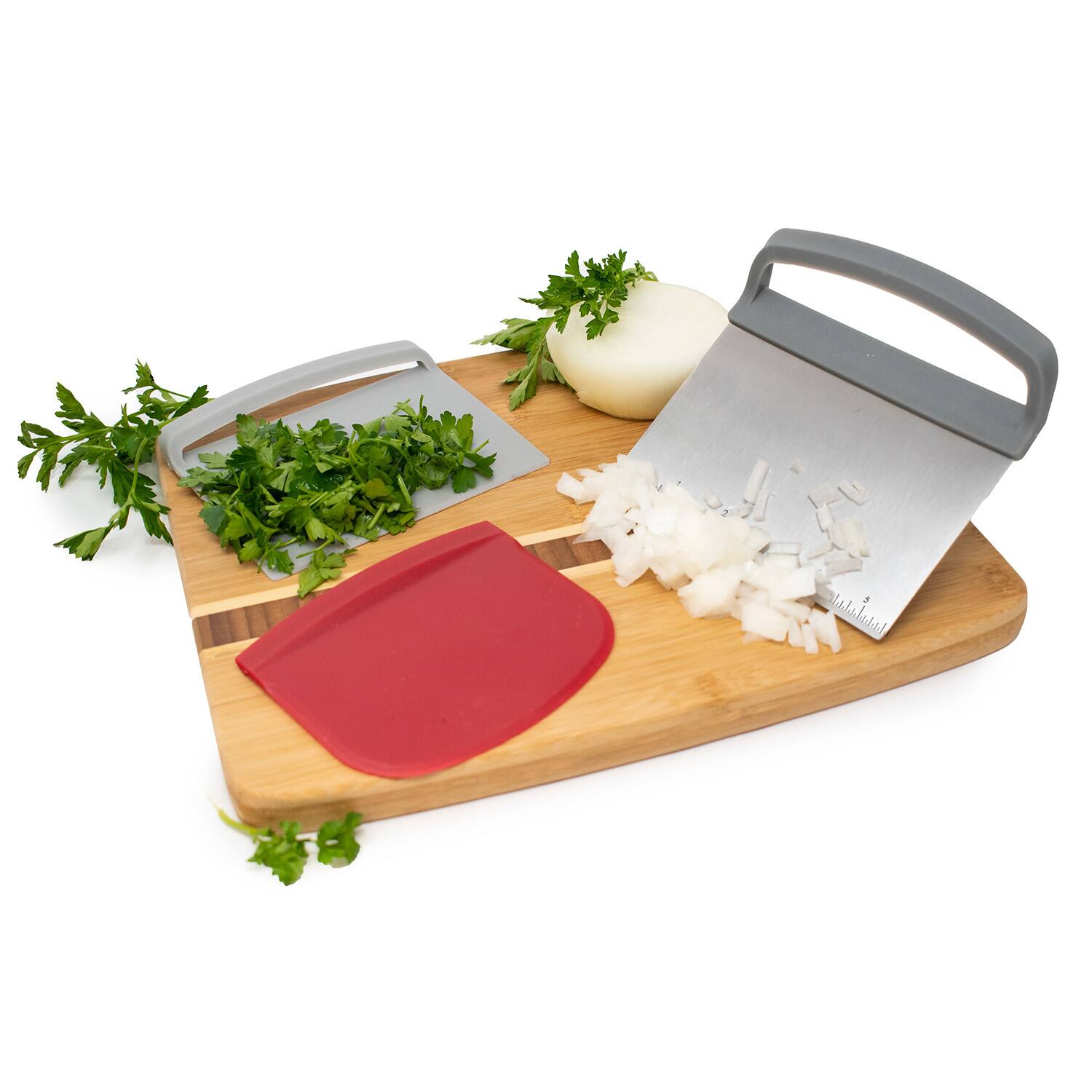 Alt View 3. Norpro - Nested Chopper and Scraper Set, Set of 3 Utensils, Red and Gray - Red.