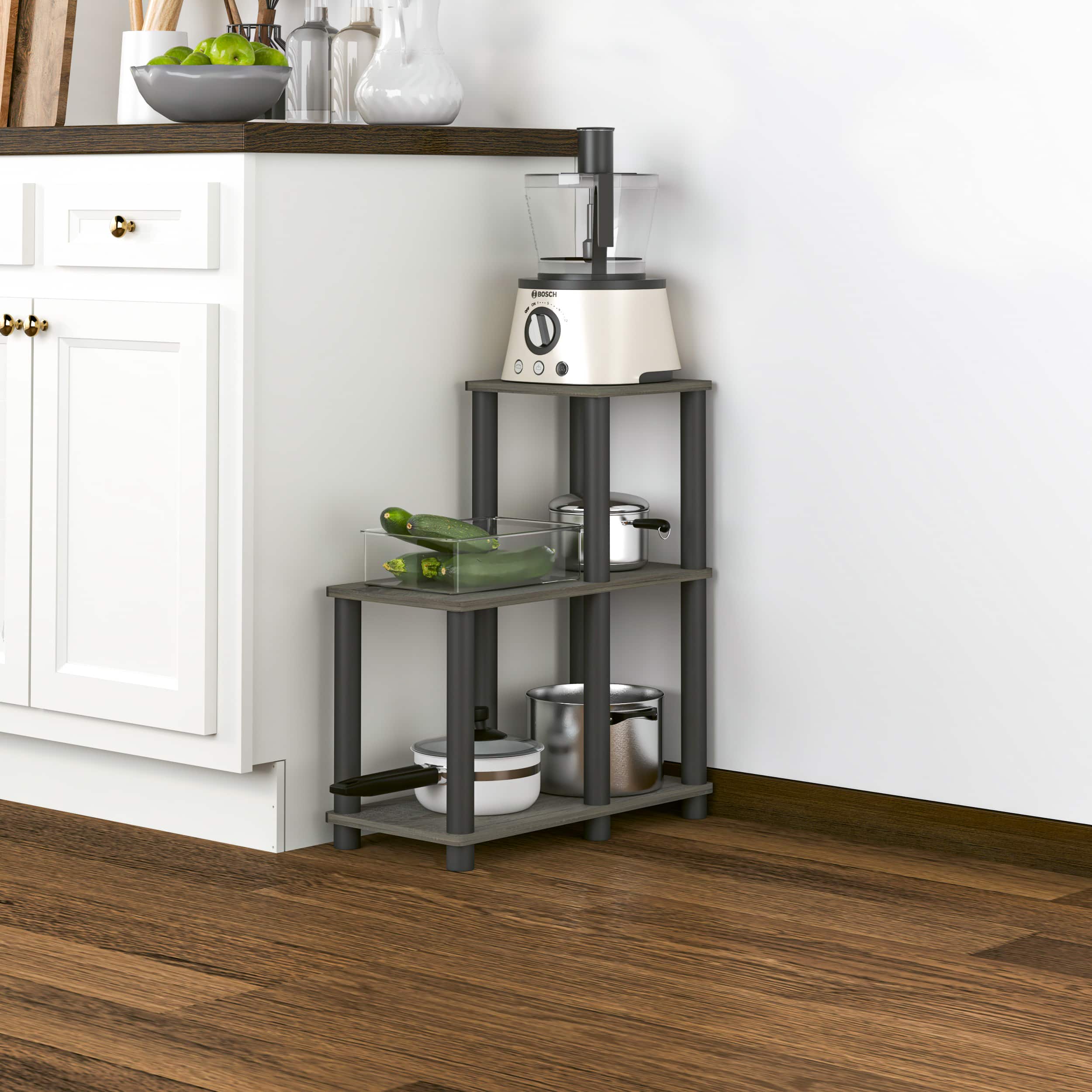 HOMLUX - 3-Tier 19.88" L-Shaped Corner Shelf Open Shelves for Display for Living Room and Office Organization - Gray & Black