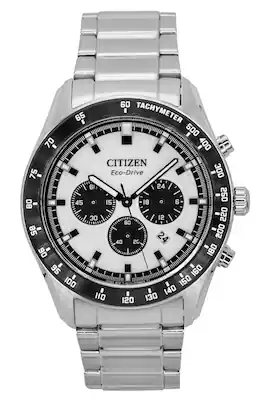 Citizen - Eco-Drive Chronograph Stainless Steel White Dial CA4674-58A 100M Men's Watch - Silver/Black