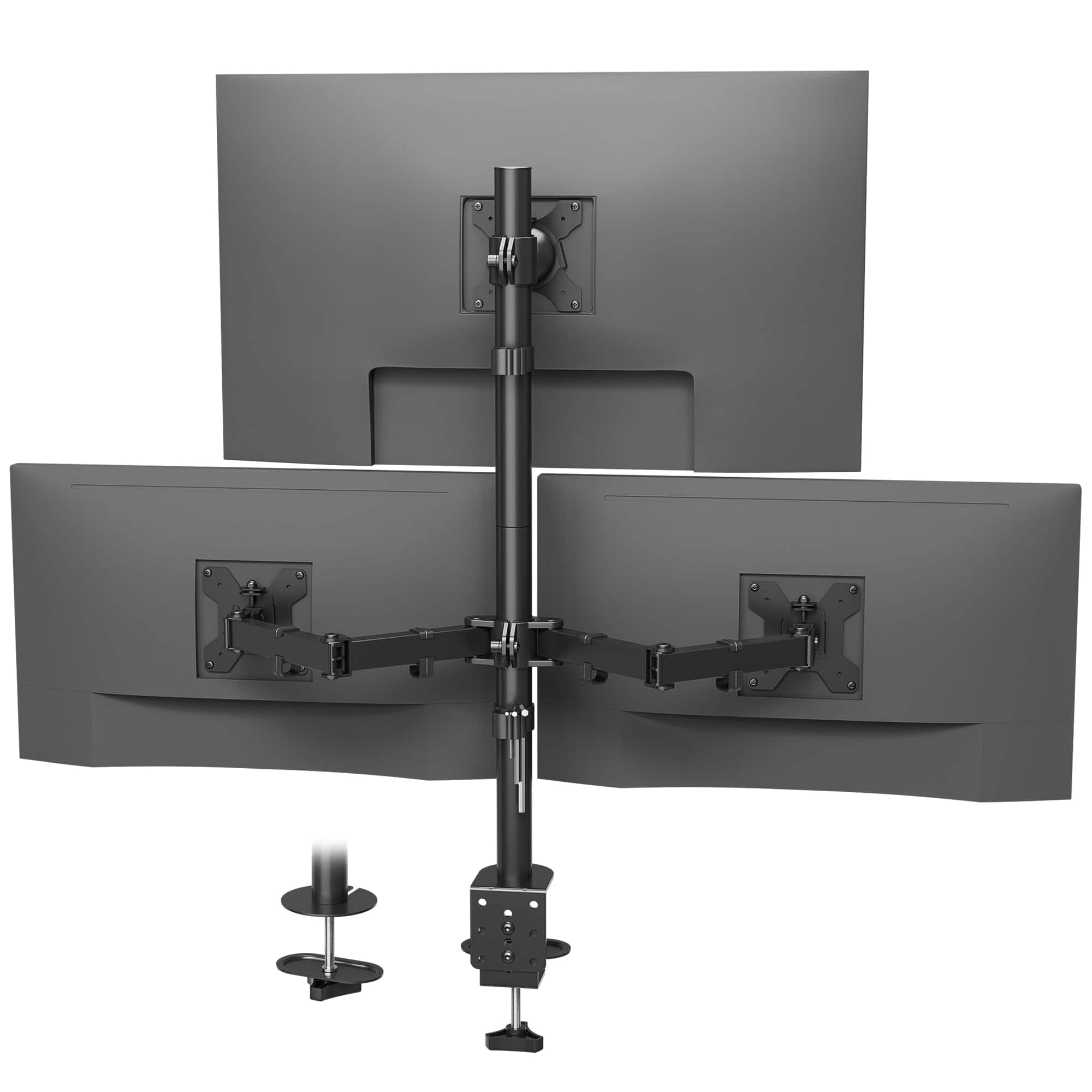Earthley Blooms - Desk Mount Supports Screens Full Motion Adjustability Vesa 75x75 Up s Per Arm C Clamp Grommet - Triple Monitor