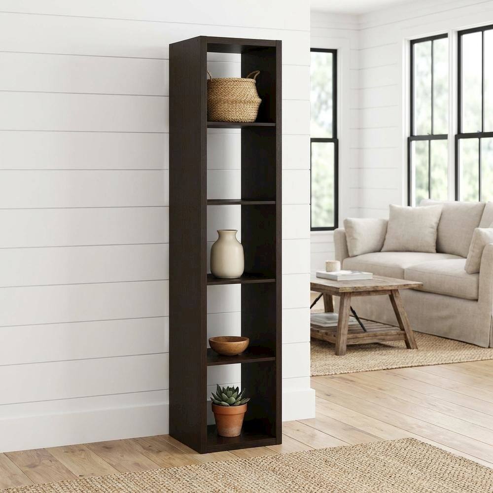 Angle. FurniFact - Wooden bookcase with modern design for living room storage - Dark Oak.