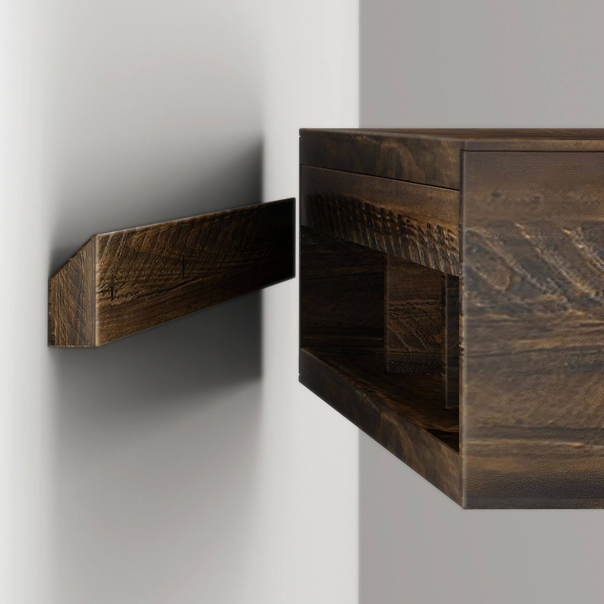 Alt View 6. Plank+Beam - Rustic Floating Shelf/Fire Beam (48in / 1219mm), Rustic Barnwood - Rustic Barnwood.