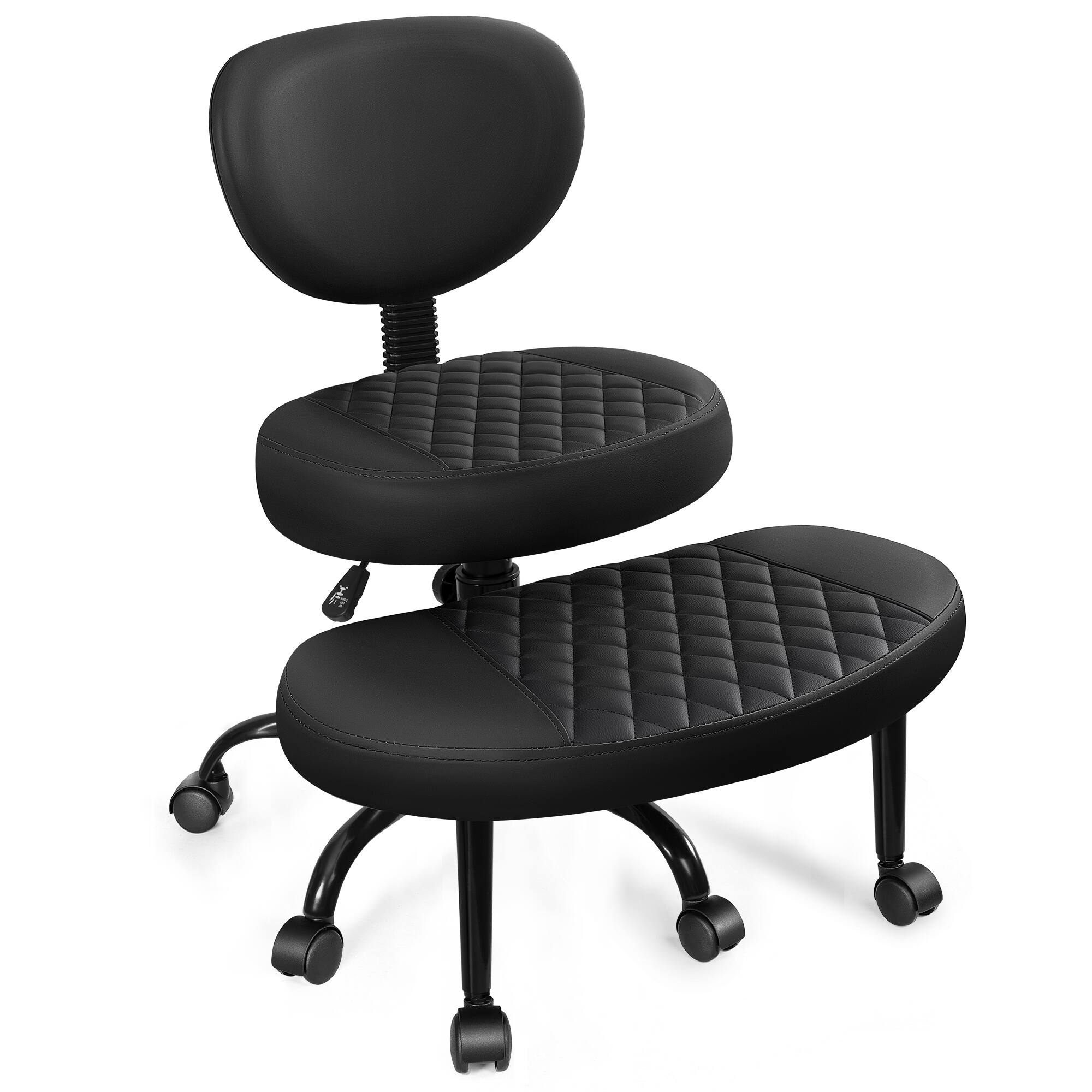 Alt View 5. KERDOM - Ergonomic Wide Criss Cross Leg Chair 360° Swivel Retractable Footrest, PU Leather Kneeling Chair Adjustable Height - Black.