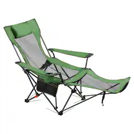 VEVOR - Reclining Camping Chair, 4 Adjustable Positions, Portable Folding Lounger for Adults, Mesh Beach Chair, Supports 220 lbs - Green