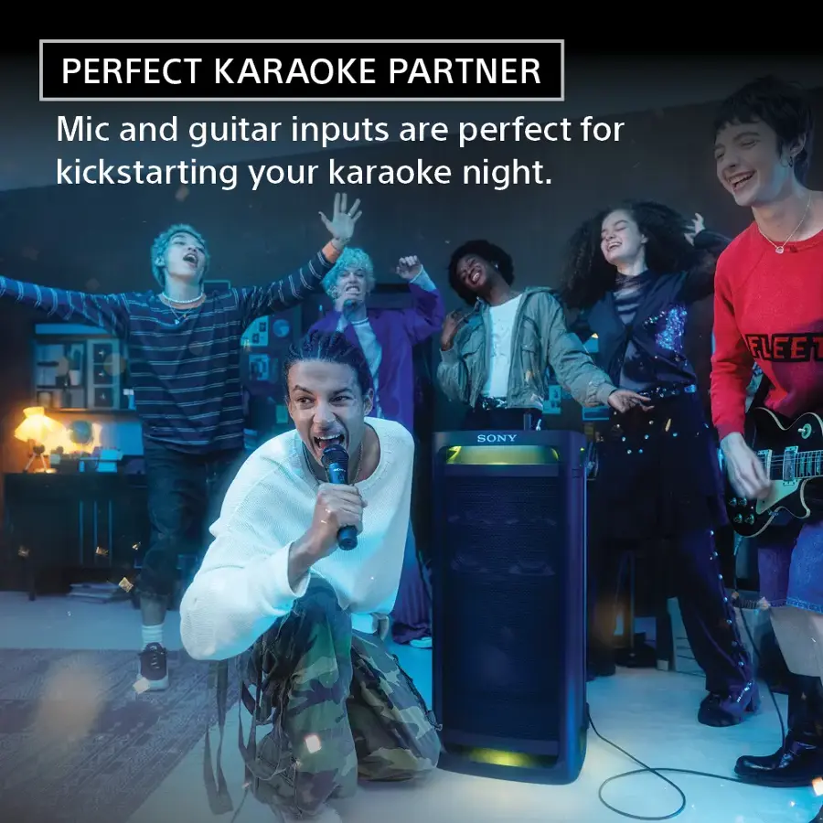 PERFECT KARAOKE PARTNER Mic and guitar inputs are perfect for kickstarting your karaoke night. FLEET 7 SONY