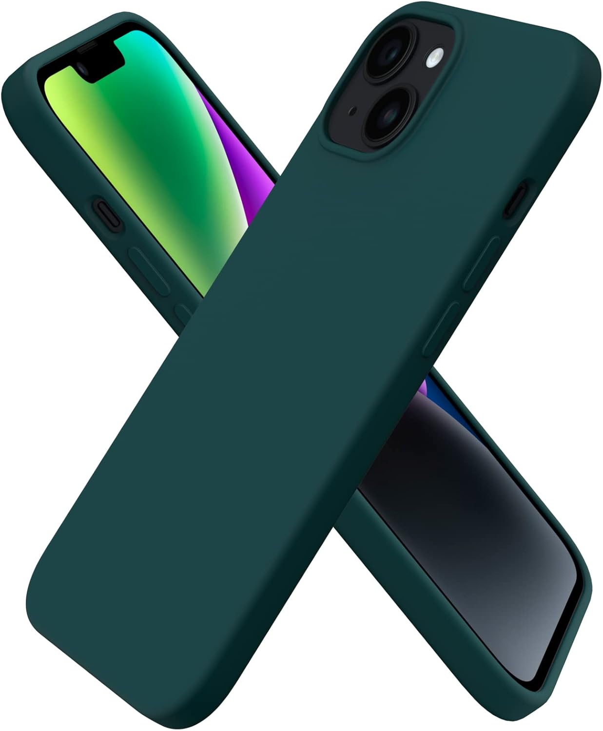 Ornarto - Compatible with iPhone 14 Case 6.1", Slim Liquid Silicone 3 Layers Full Covered Protective Cover - Olive Green
