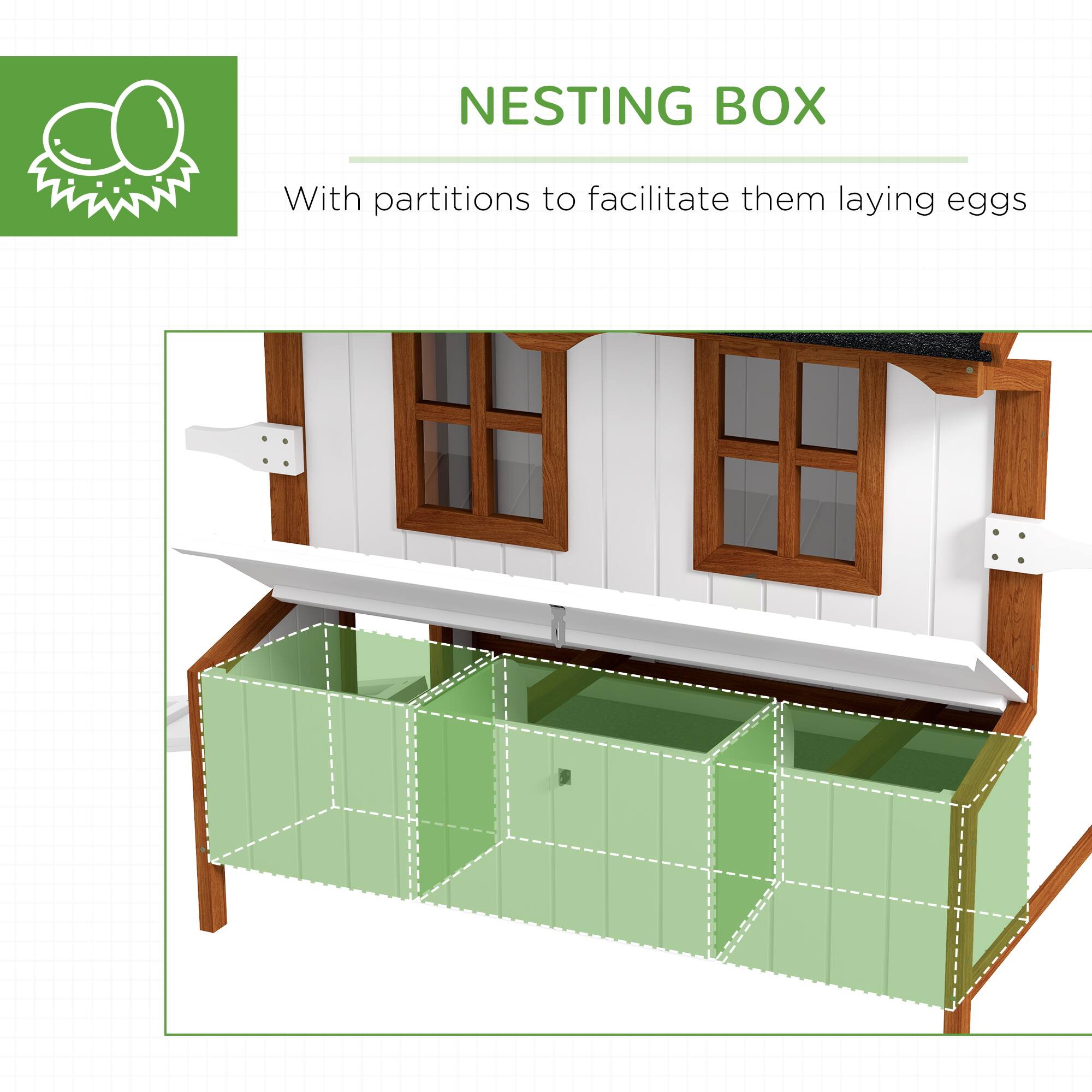 NESTING BOX

With partitions to facilitate them laying eggs