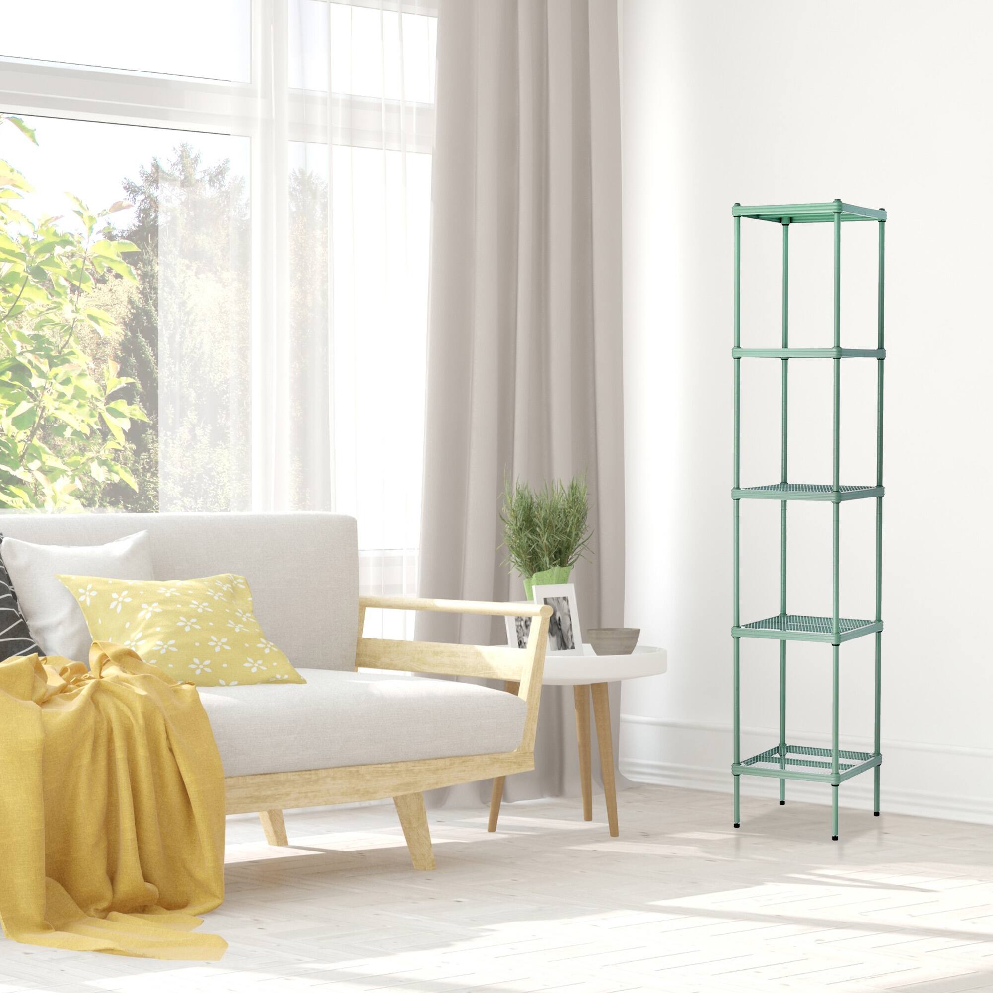 Alt View 3. Design Ideas - Design Ideas MeshWorks 5 Tier Tower Metal Storage Shelving Unit Rack, Sage Green - Sage Green.