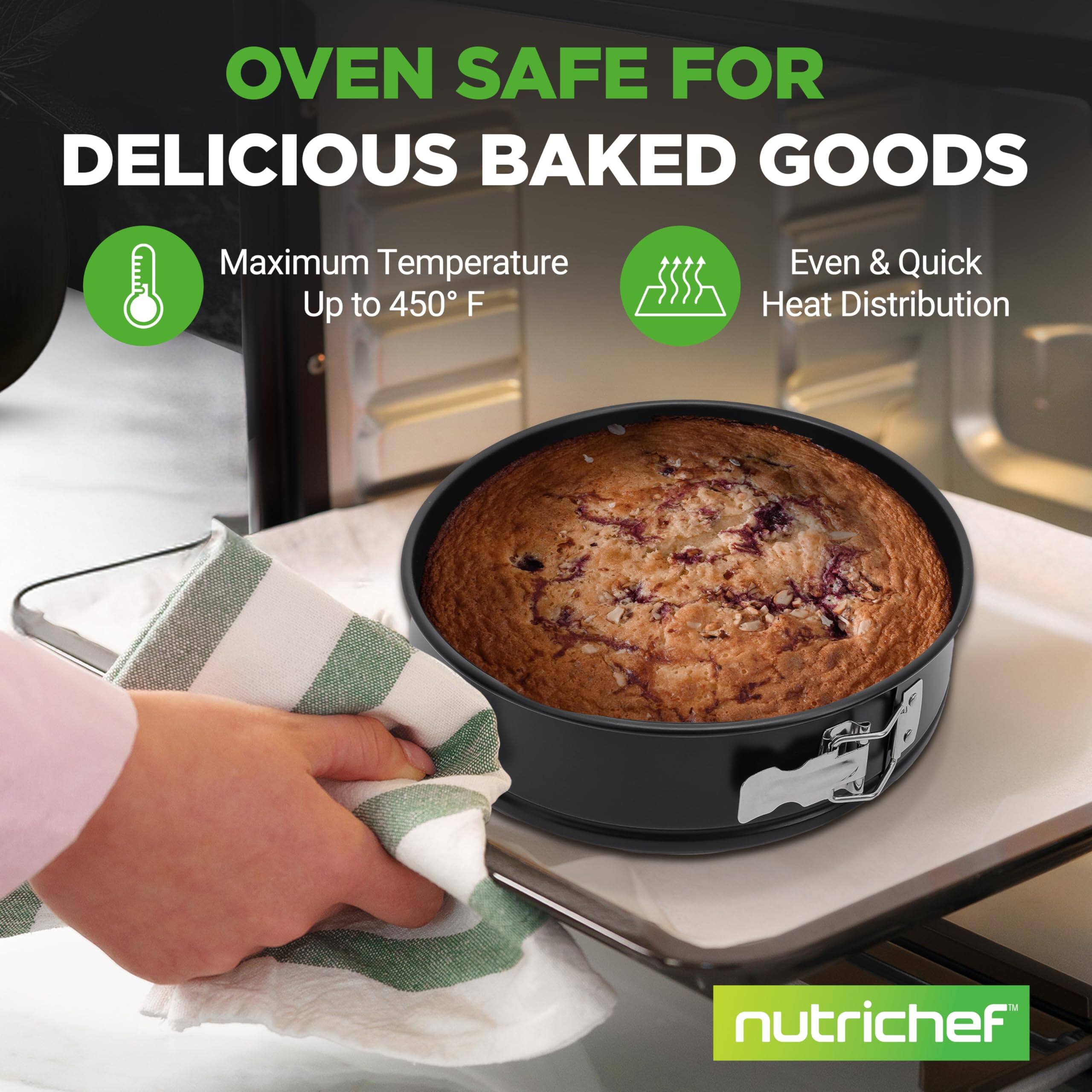 OVEN SAFE FOR DELICIOUS BAKED GOODS

Maximum Temperature Up to 450° F

Even & Quick Heat Distribution

nutrichef