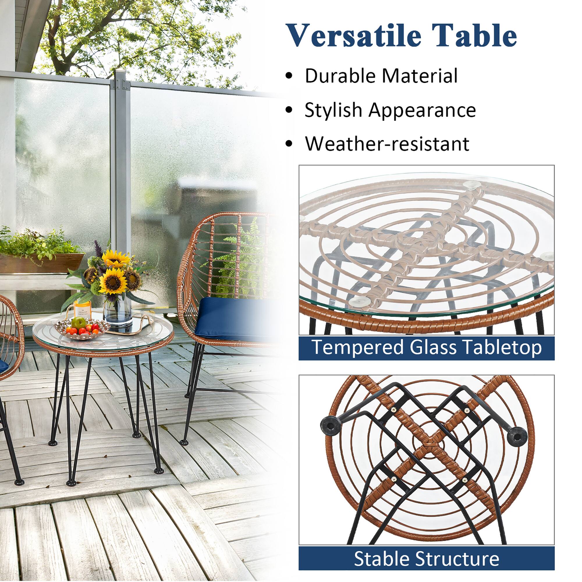 Versatile Table Durable Material Stylish Appearance Weather-resistant Tempered Glass Tabletop Stable Structure