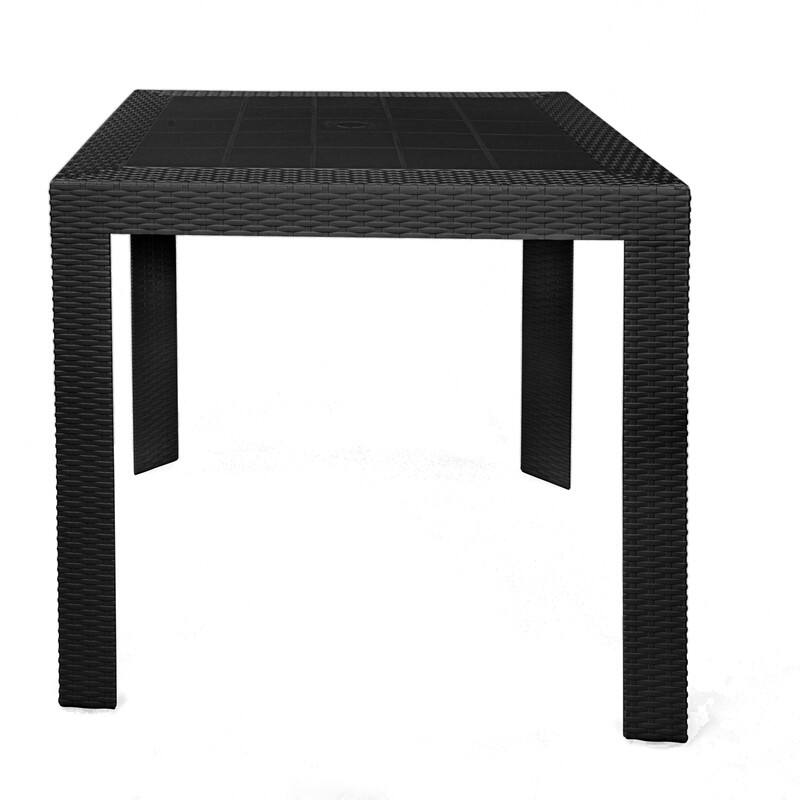 Back. LeisureMod - Mace Weave Design 31Inch Outdoor Dining Table, Weather-Resistant Patio Accent Table, Modern Backyard Furniture - Black.