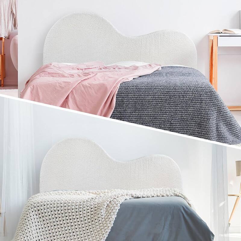 Alt View 1. wowmax - Faux Fleece Queen Upholstered Headboard, Curved Foam Filled Fabric Headboard for Bedroom, Teens and Adults, White - White.