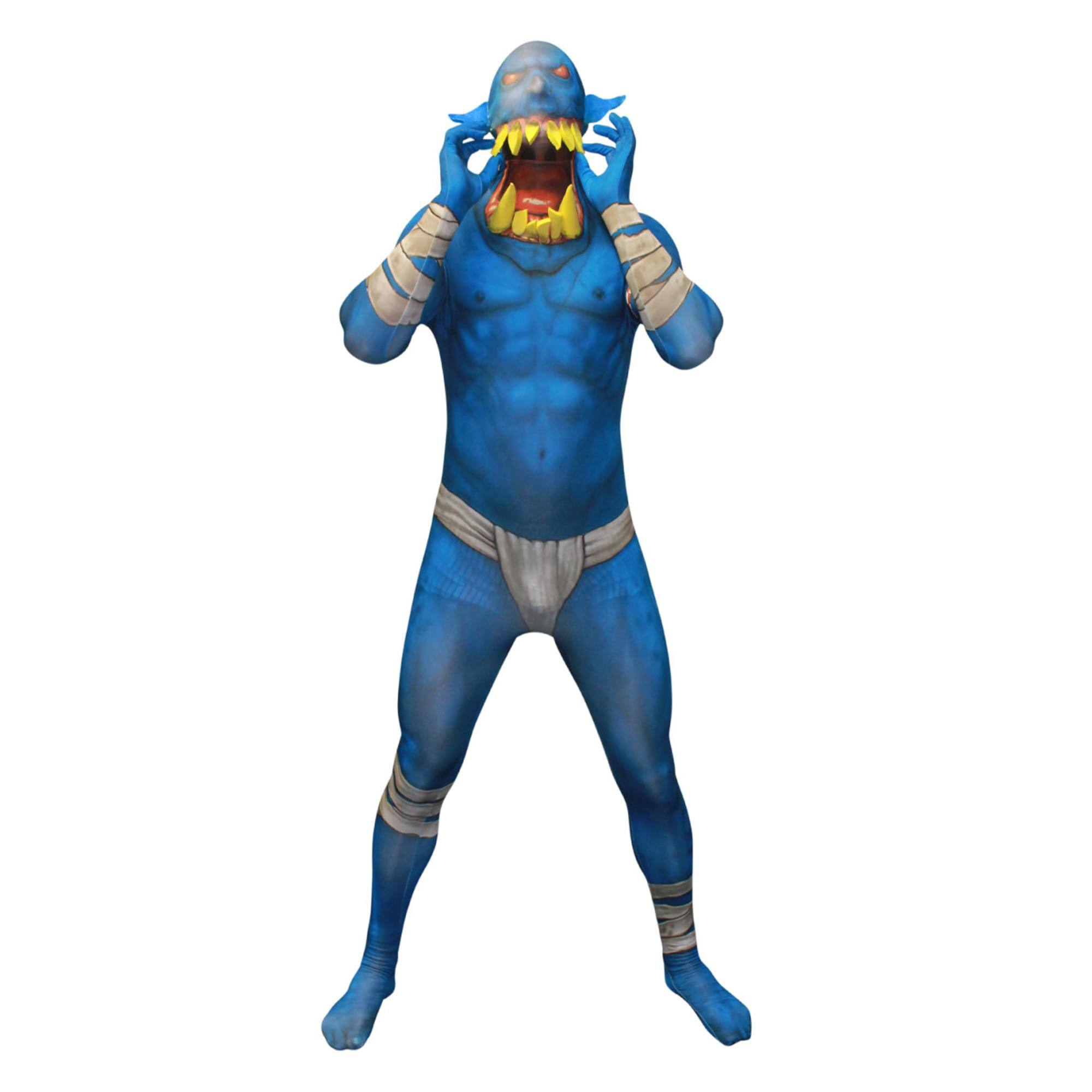 Alt View 1. Loftus International - Blue Orc Jaw Dropper Adult Costume Morphsuit | Medium - Blue.