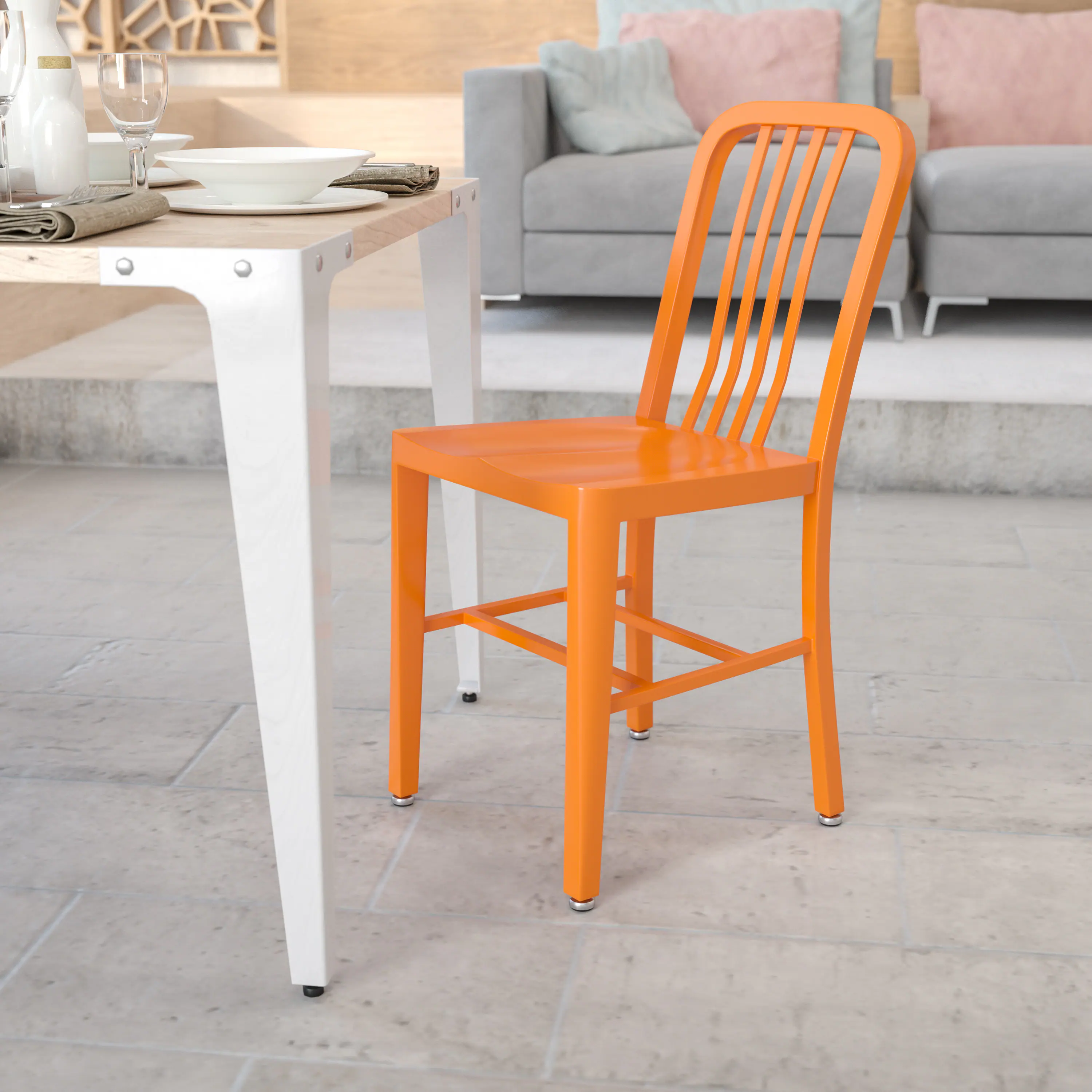 Alt View 1. Emma + Oliver - Commercial Grade Colorful Metal Indoor-Outdoor Chair - Orange.