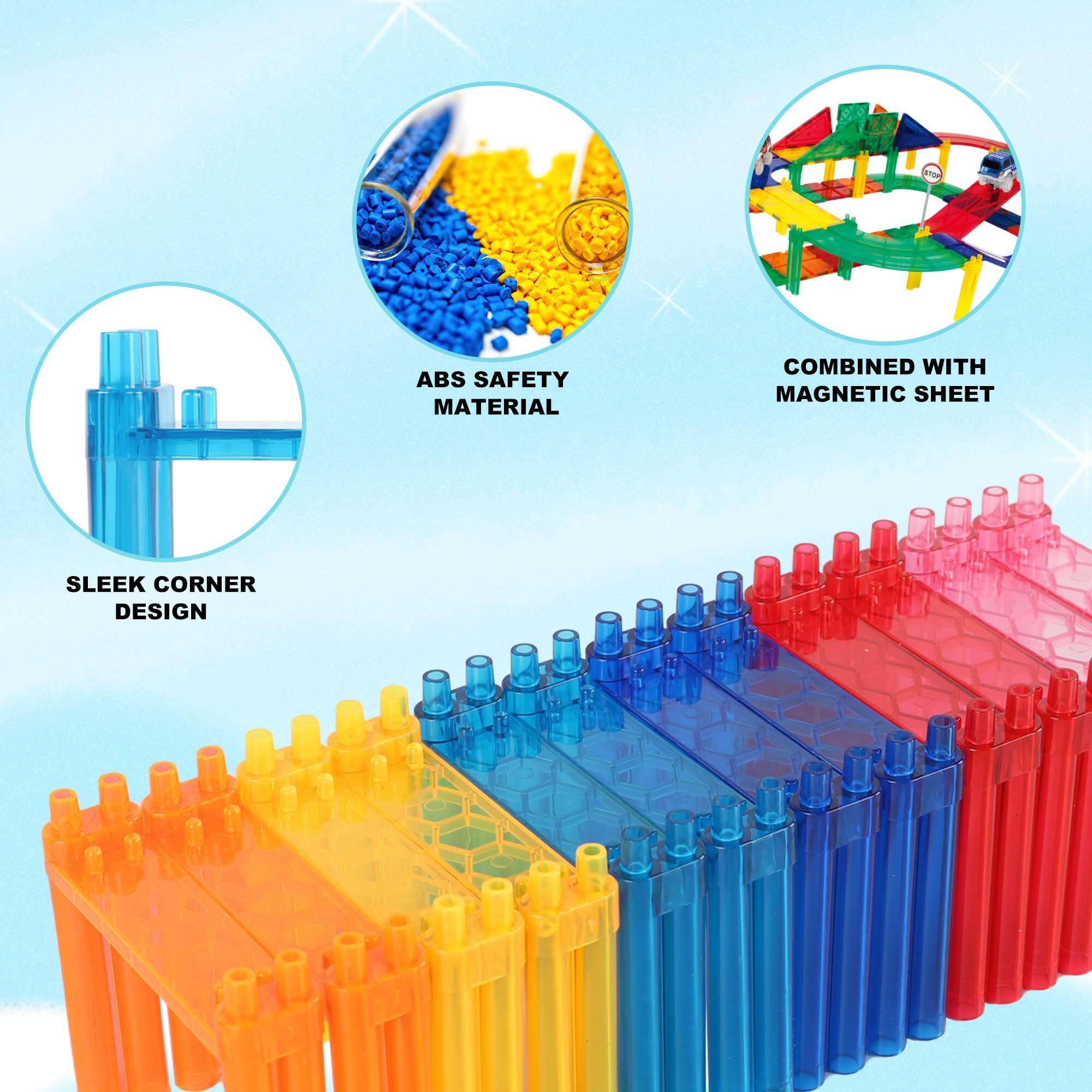 PicassoTiles - PICASSO-TILES Magnetic Tiles Race Track Support Column Expansion Set Racing Extension STEM Building Blocks Toy for Kids - Multicolor