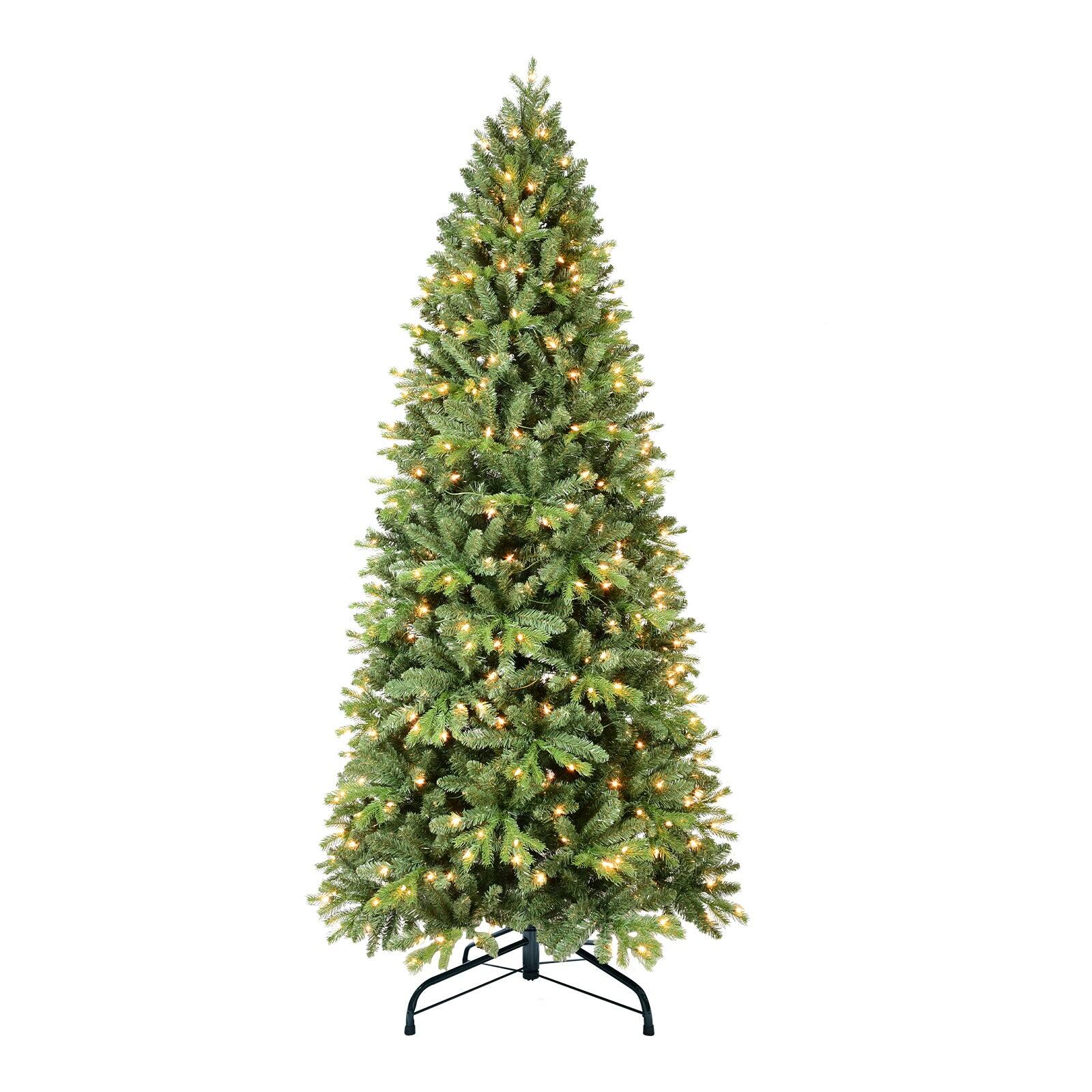 Front. BreeBe - 9FT Christmas Tree with 2435 Tips and 700 Warm White LED Lights PVC+PE Mixed Branches - Green.
