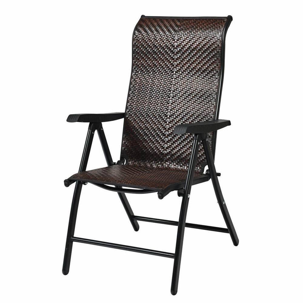 Angle. Hivvago - Outdoor Heavy Duty Dark Brown Rattan Folding Patio Chair - Dark Brown.