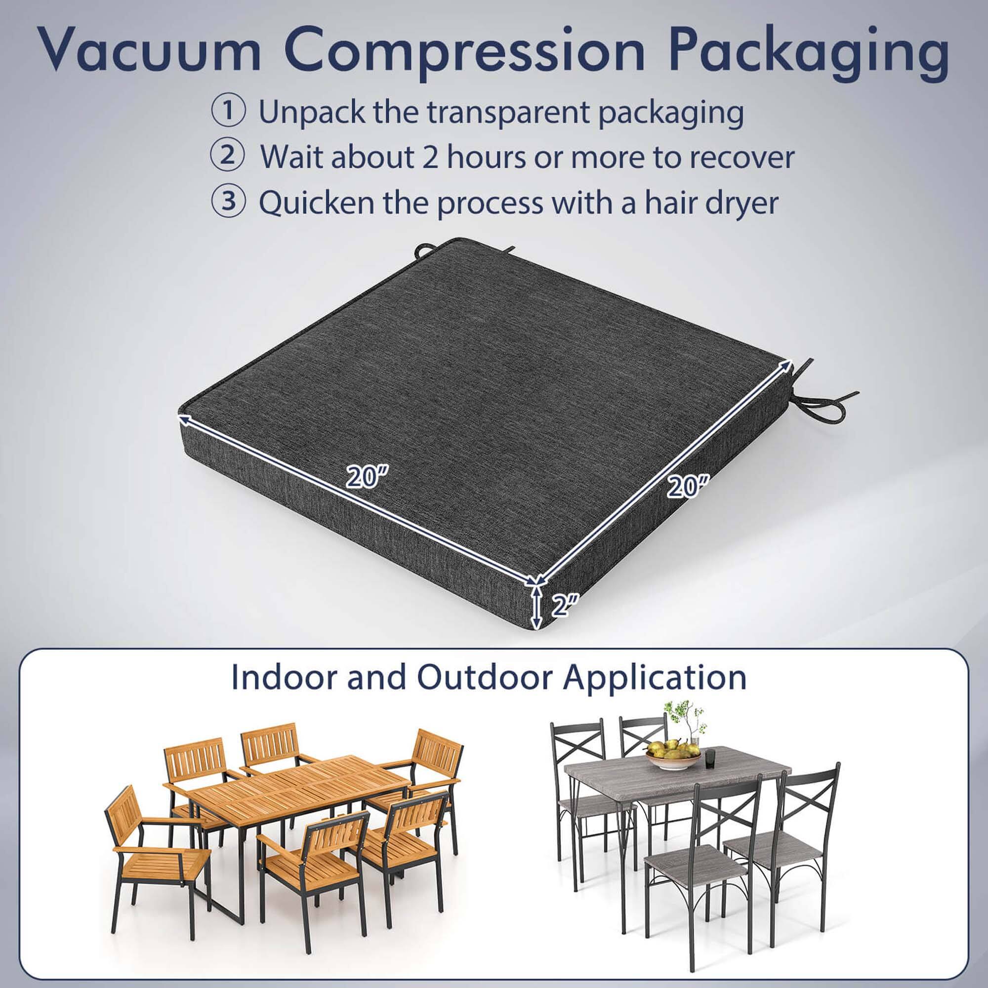 Vacuum Compression Packaging

1. Unpack the transparent packaging
2. Wait about 2 hours or more to recover
3. Quicken the process with a hair dryer

Indoor and Outdoor Application