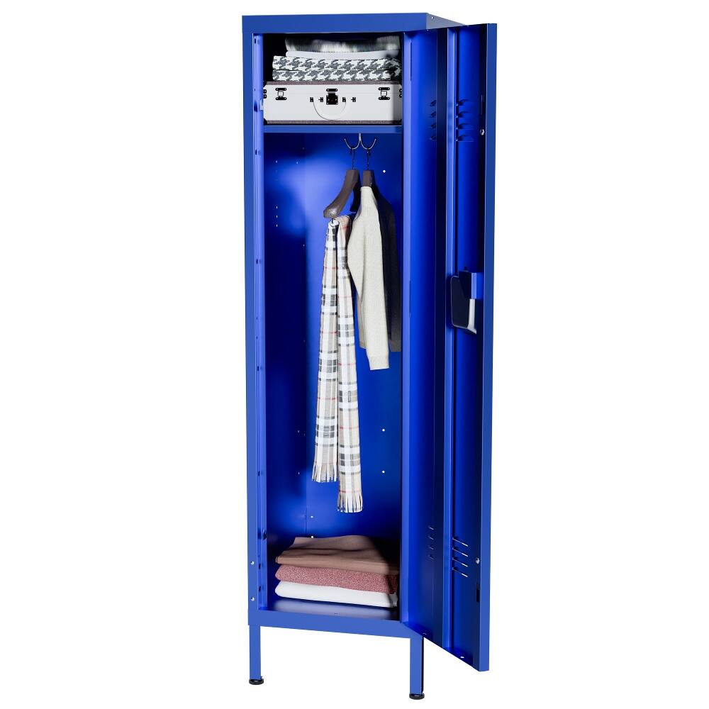 Alt View 9. Loheer - Loheer Tall Metal Wardrobe Cabinet, Lockable Steel Clothing Locker for Bedroom and Home Office, Matte Blue - Matte Blue.